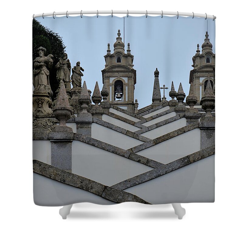 Portugal Shower Curtain featuring the photograph Stairs perspective in Bom Jesus de Braga by Angelo DeVal