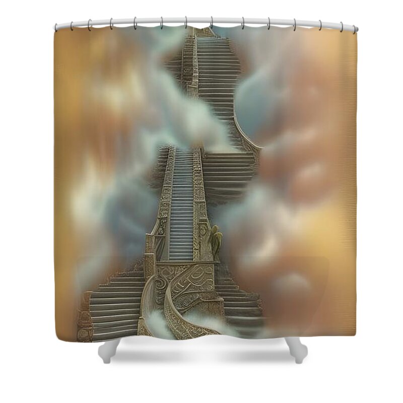 Digital Stairway Clouds Heaven Shower Curtain featuring the digital art Stairway to Heaven II by Beverly Read