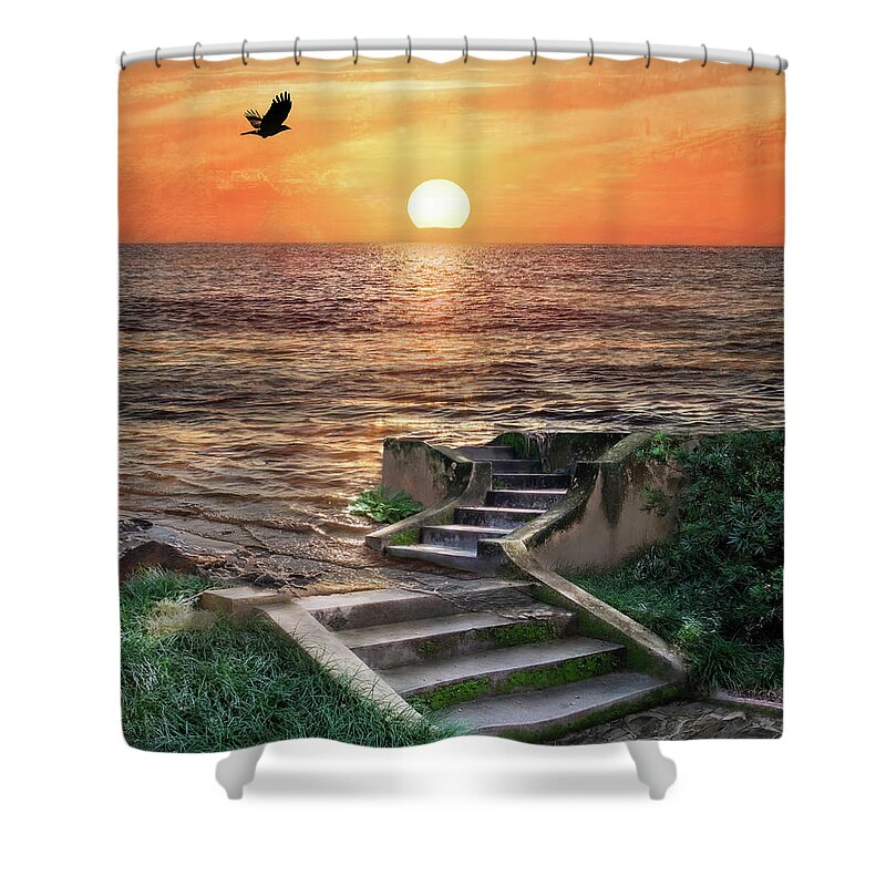 Sea Shower Curtain featuring the photograph Stairway to the Sea by Shara Abel