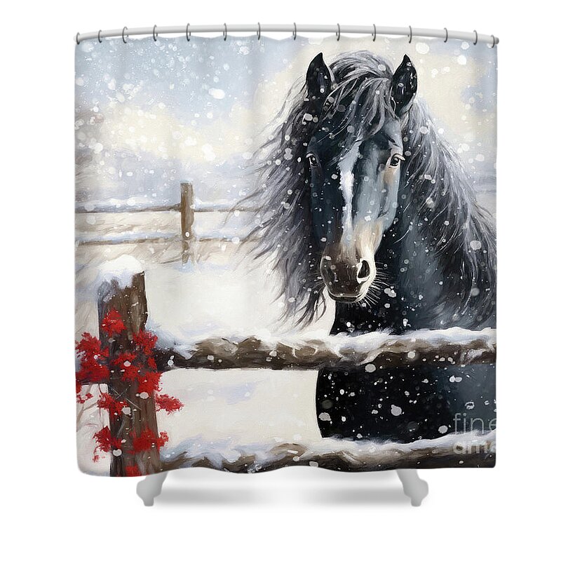 Horse Shower Curtain featuring the painting Stallion In The Storm by Tina LeCour