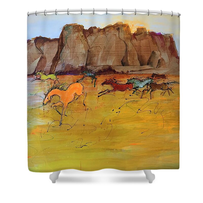 Horses Shower Curtain featuring the painting Stampede Mesa 2 by Elizabeth Parashis