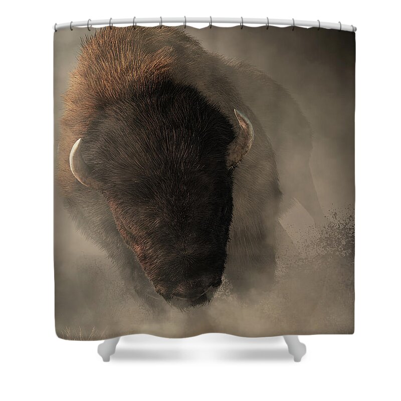  Shower Curtain featuring the digital art Stampeding Bison by Daniel Eskridge