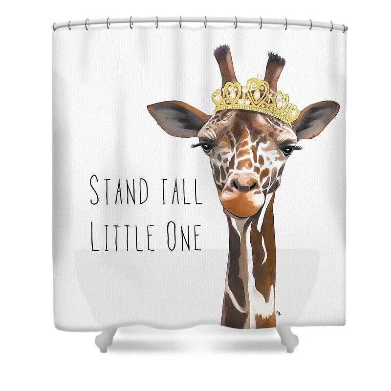 Giraffe Shower Curtain featuring the painting Stand Tall Little One by Tammy Lee Bradley