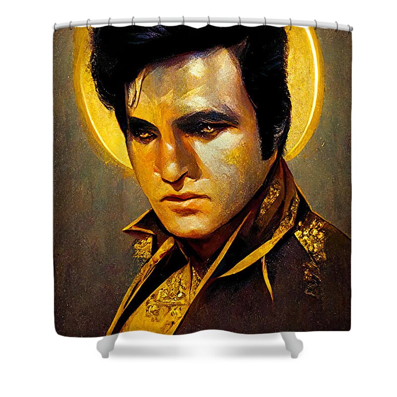 Star Shower Curtain featuring the painting Star Icons Elvis - oryginal artwork by Vart. by Vart