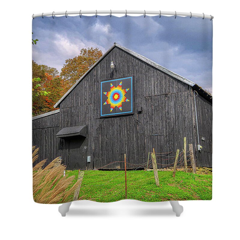 Barn Quilts Shower Curtain featuring the photograph Star of Bethlehem v2 by Dale R Carlson