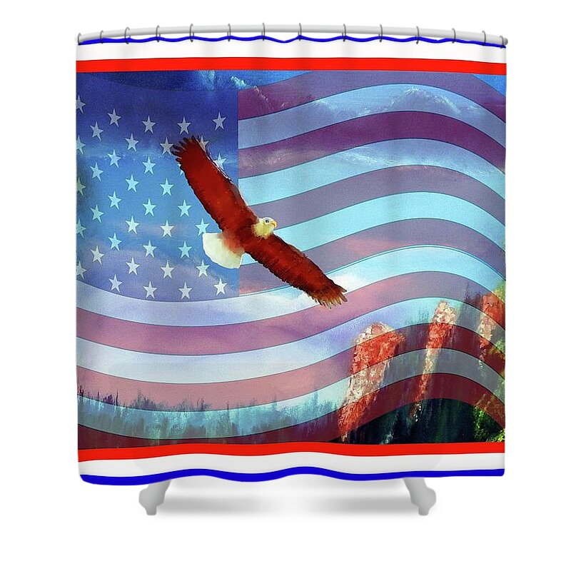 Flag Shower Curtain featuring the painting Star Spangled Eagle by Sherril Porter