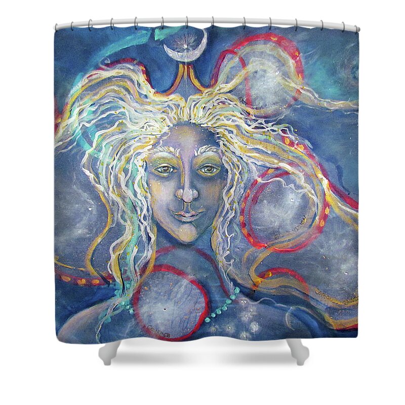 Star Woman. Star Shower Curtain featuring the painting Star Woman The Lady Star Moon by Feather Redfox