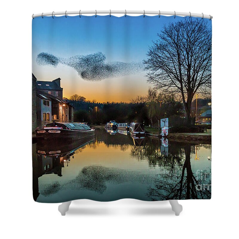 England Shower Curtain featuring the photograph Starling Murmurations, Skipton by Tom Holmes Photography