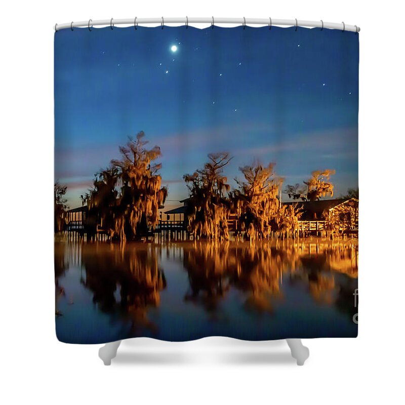 Stars Shower Curtain featuring the photograph Starry Night at Blue Cypress by Tom Claud