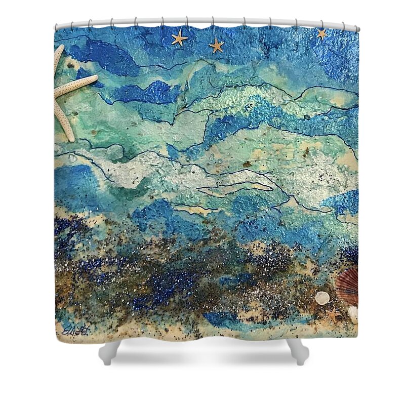 Seascape Shower Curtain featuring the painting Starry Starfish Night by Elaine Elliott