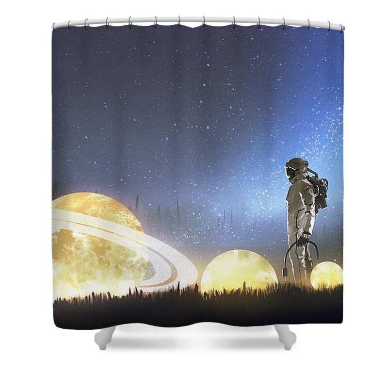 Illustration Shower Curtain featuring the painting Stars on the ground by Tithi Luadthong