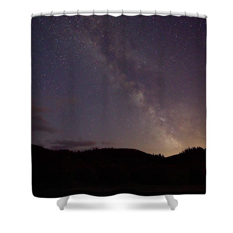 Astronomy Shower Curtain featuring the photograph Stars over Swafford pond by Loyd Towe Photography