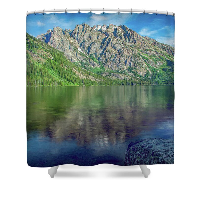 Wyoming Shower Curtain featuring the photograph Starting the Day at Jenny Lake by Marcy Wielfaert