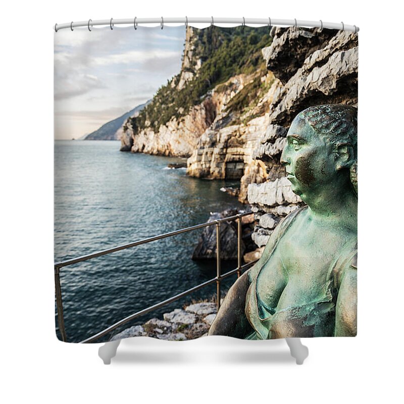 Cinque Terre Shower Curtain featuring the photograph Statue of Mater Naturae by Fabiano Di Paolo