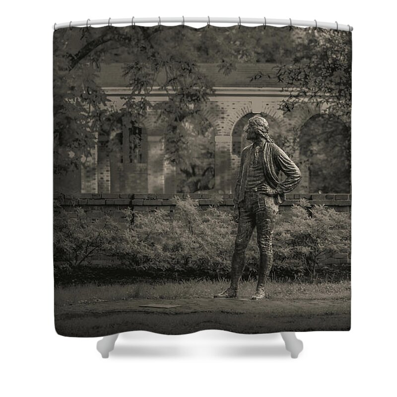 Thomas Jefferson Shower Curtain featuring the photograph Statue of Thomas Jefferson at the College of William and Mary by Rachel Morrison