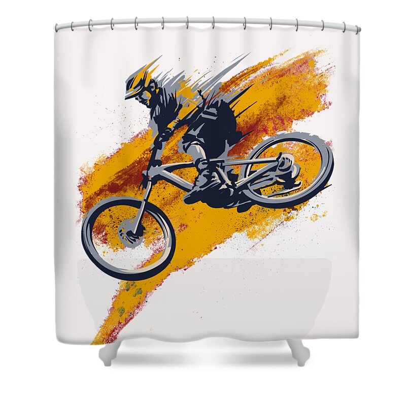 Mountain Bike Art Shower Curtain featuring the painting Stay Wild Mtb by Sassan Filsoof