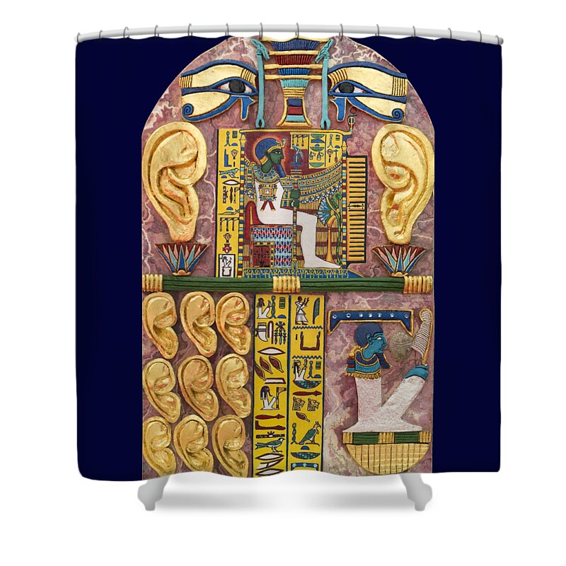 Stela Shower Curtain featuring the mixed media Stela of Ptah Who Hears Prayers by Ptahmassu Nofra-Uaa