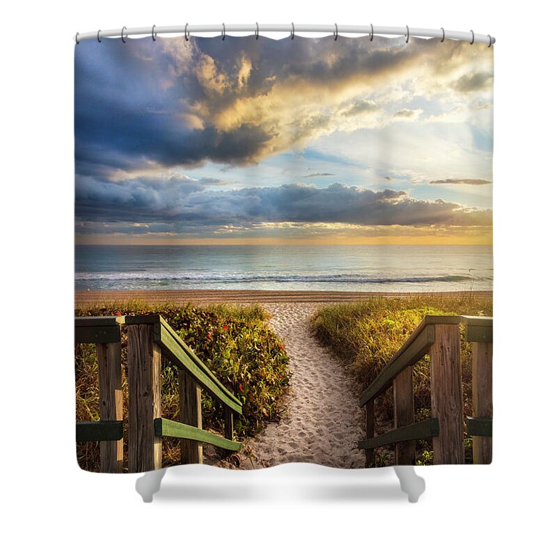 Clouds Shower Curtain featuring the photograph Step Onto the Dunes and into Paradise by Debra and Dave Vanderlaan