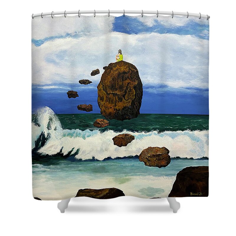 Levitation Shower Curtain featuring the painting Steppingstones by Thomas Blood