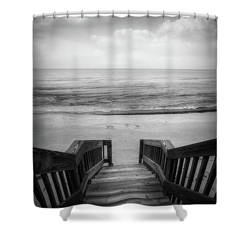 Black Shower Curtain featuring the photograph Steps to an Island Attitude Black and White by Debra and Dave Vanderlaan