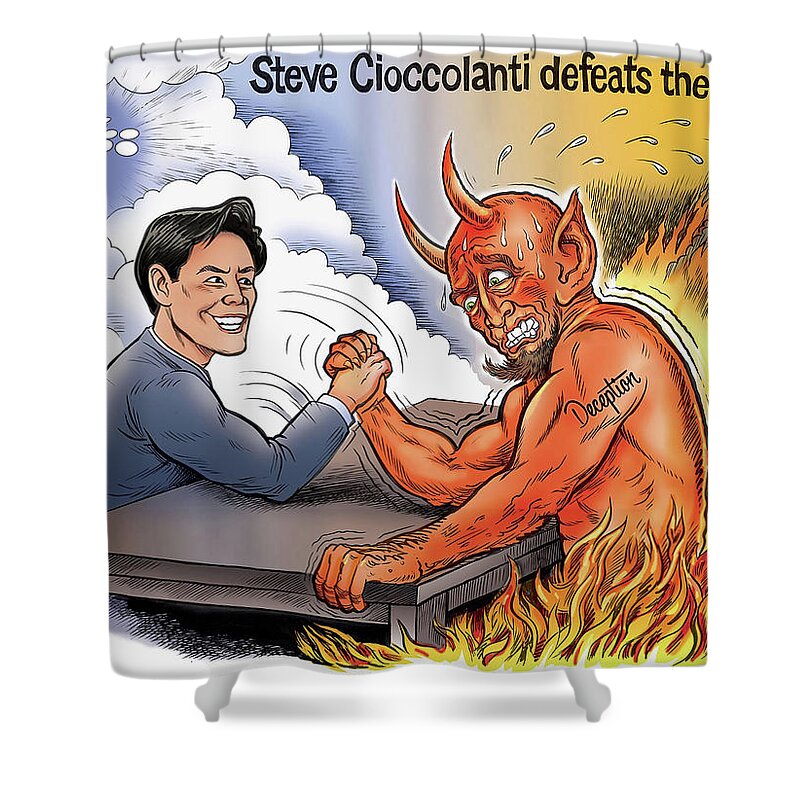  Shower Curtain featuring the drawing Steve Cioccolanti Defeats the Devil by Ben Garrison