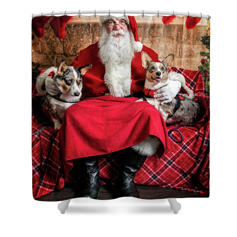 Sidney Shower Curtain featuring the photograph Steve-O and Sidney with Santa 1 by Christopher Holmes
