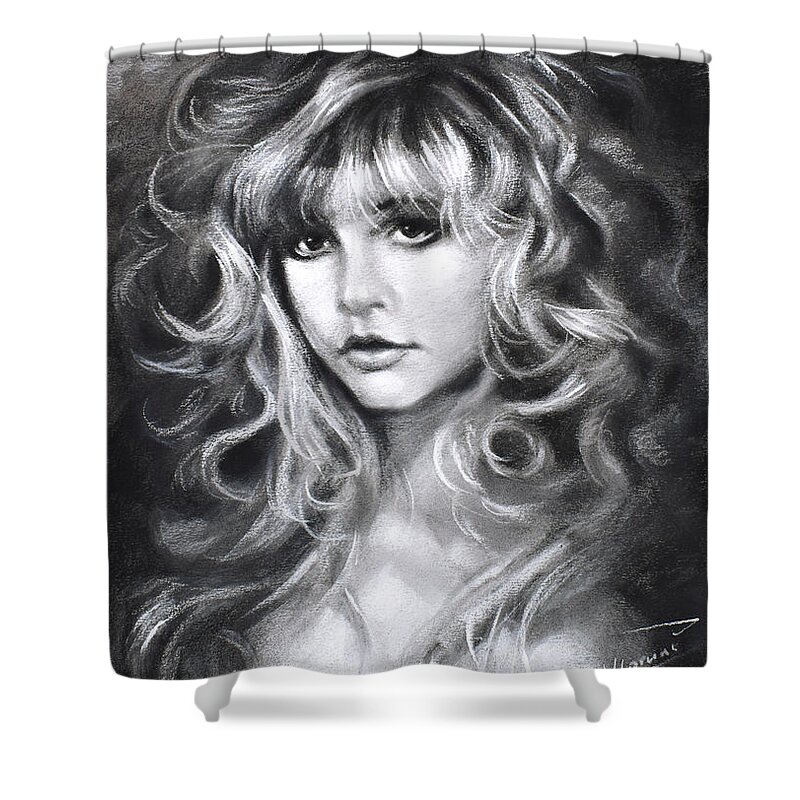 Stevie Nicks Shower Curtain featuring the drawing Stevie Nicks by Ylli Haruni