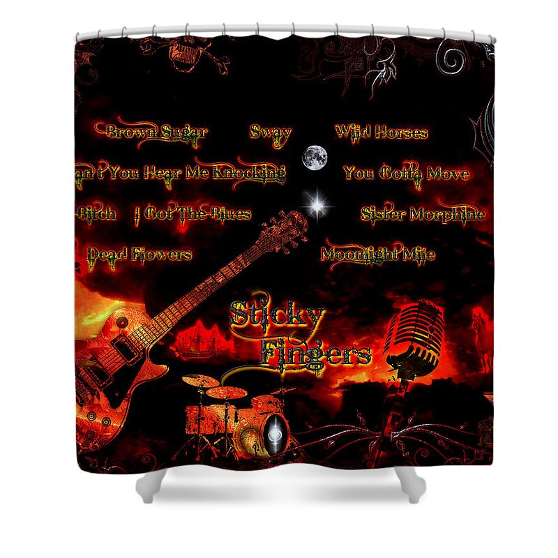 The Rolling Stones Shower Curtain featuring the digital art Sticky Fingers by Michael Damiani