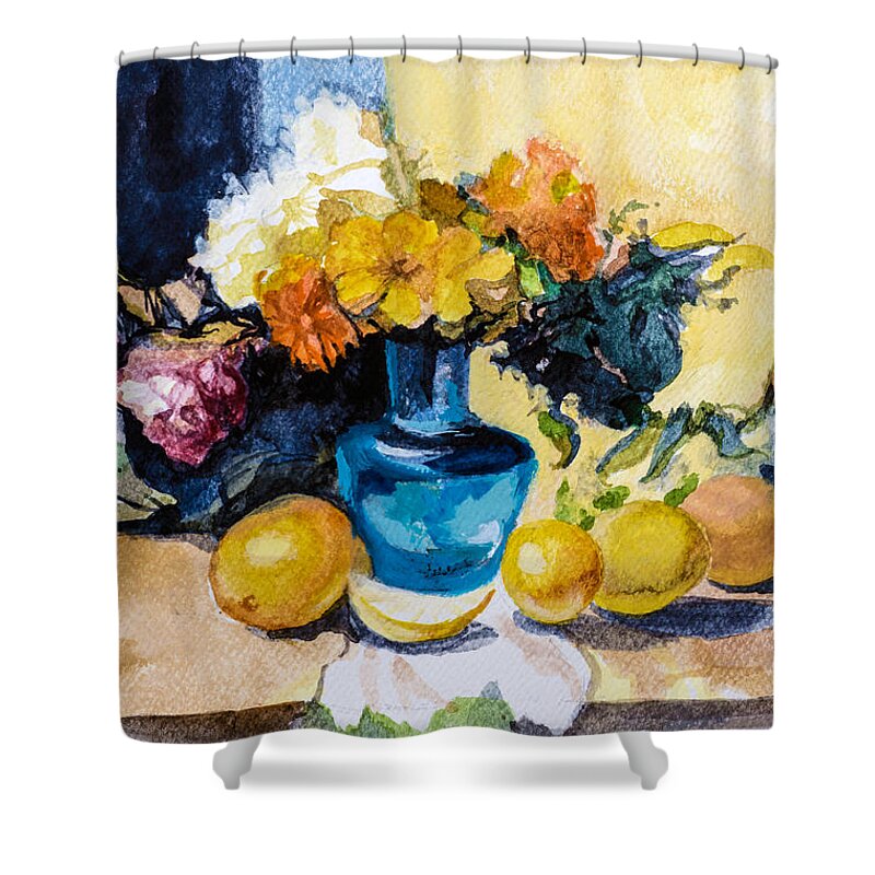 #creativity #artmindfulness #mindfulness Shower Curtain featuring the painting Still Life 3 by Veronica Huacuja