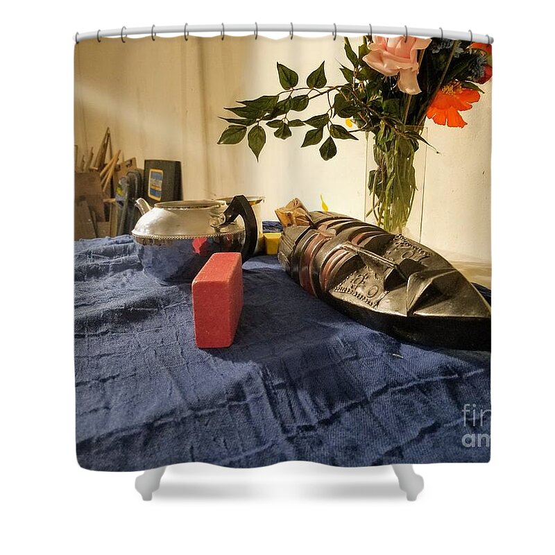African Shower Curtain featuring the photograph Still Life with African Mask by Joe Roache