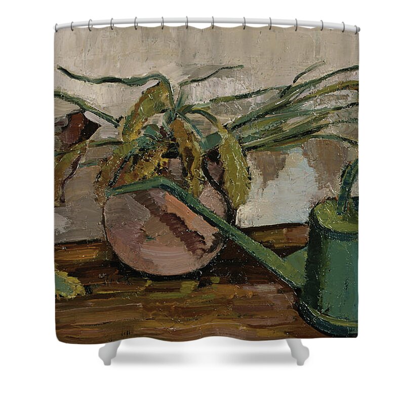 Erik Brandt Shower Curtain featuring the painting Still life with aloe, 1931 by O Vaering by Erik Brandt