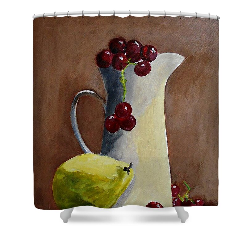 Still Life Shower Curtain featuring the painting Still life with grapes and lemon by Konstantinos Charalampopoulos