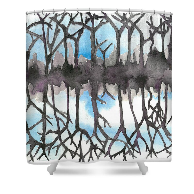 Collage Shower Curtain featuring the painting Stillness by Patricia Arroyo
