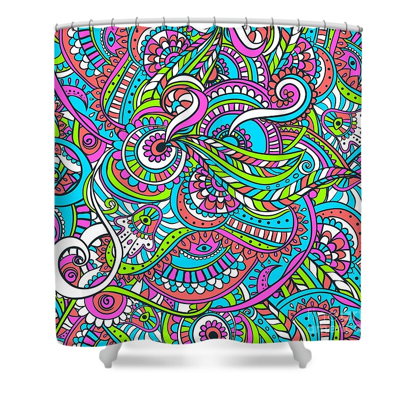 Colorful Shower Curtain featuring the digital art Stinavka - Bright Colorful Zentangle Pattern by Sambel Pedes