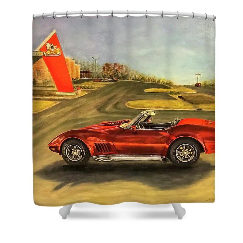 Corvette Shower Curtain featuring the painting Stingray A Prized Possession by Sherrell Rodgers