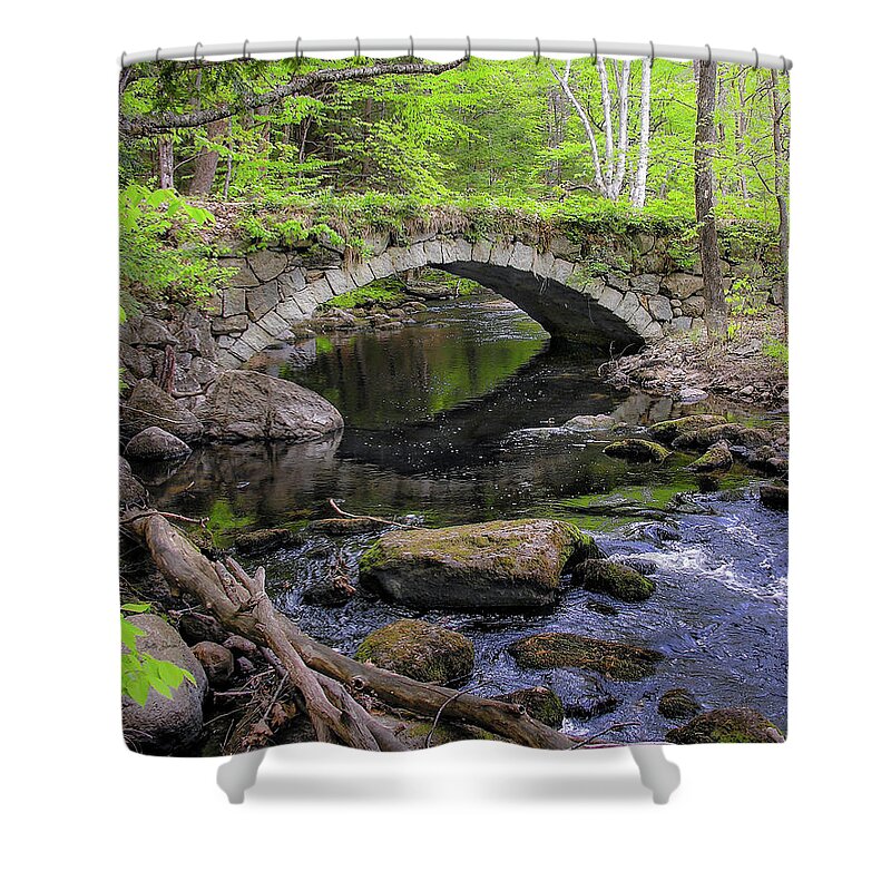 Landscape Shower Curtain featuring the photograph Stone Arch Bridge Carpeted in Greenery by Betty Denise