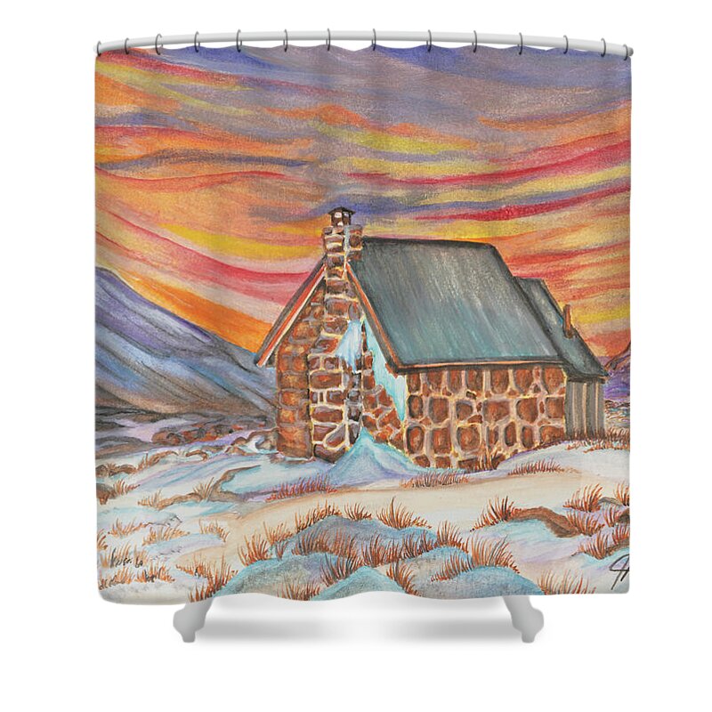 Art Shower Curtain featuring the painting Stone Refuge by The GYPSY and Mad Hatter