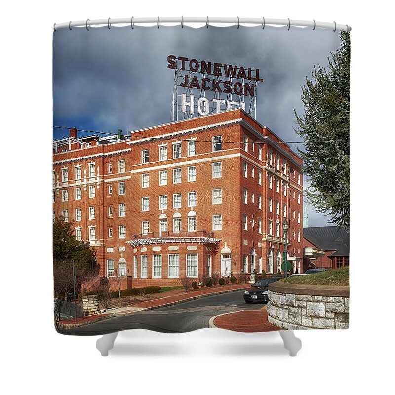 Staunton Shower Curtain featuring the photograph Stonewall Jackson Hotel - Staunton Virginia by Susan Rissi Tregoning