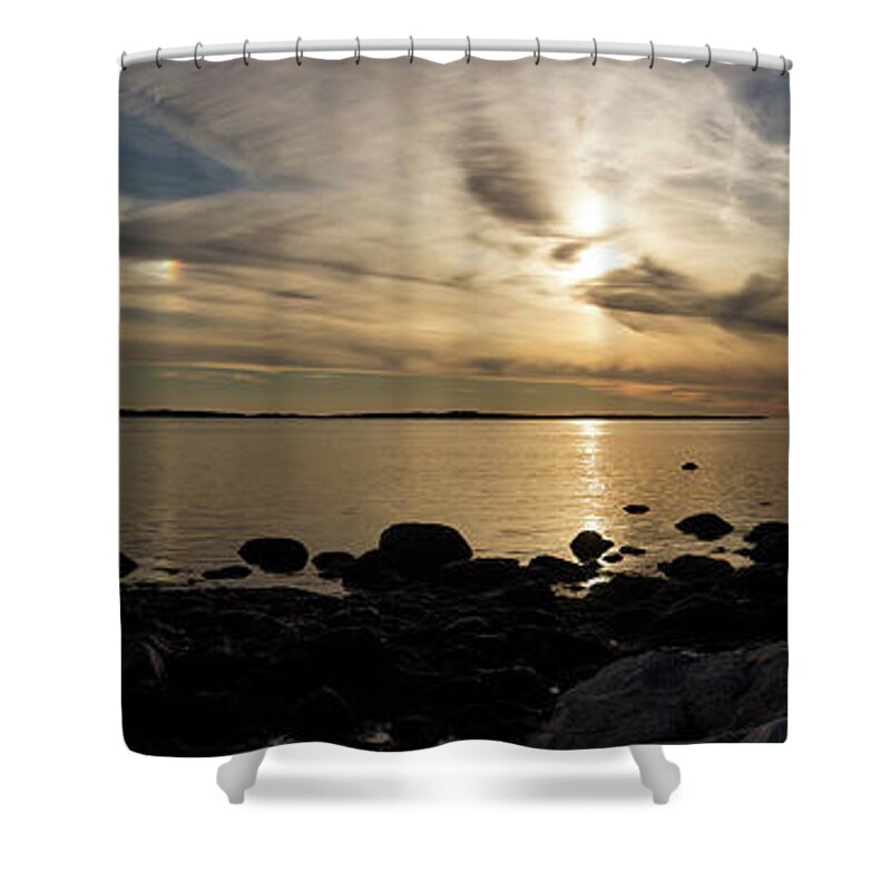 Panoramic Shower Curtain featuring the photograph Stonington Point Wispy Pano by Kirkodd Photography Of New England