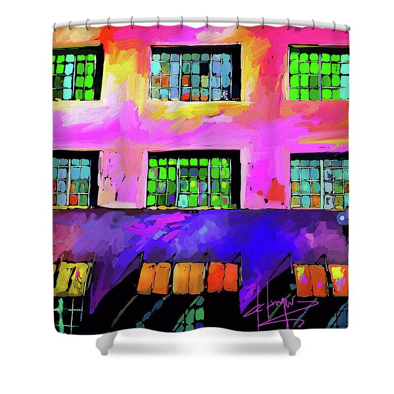 San Diego Shower Curtain featuring the painting Storage Building On 6th Ave by DC Langer
