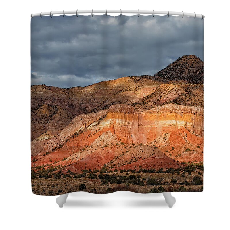 Ghost Ranch Shower Curtain featuring the photograph Storm above Ghost Ranch Mountains by Kathleen Bishop