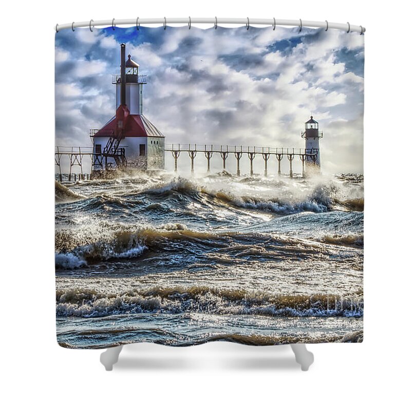 Lighthouse Shower Curtain featuring the photograph Storm At St Joseph Lighthouse by Jennifer White