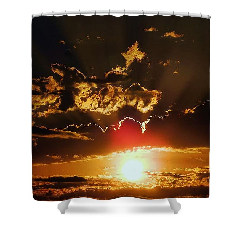 Sunset Shower Curtain featuring the photograph Storms a'brewin by Judy Stepanian