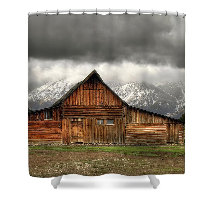Moulton Barn Shower Curtain featuring the photograph Stormy Day at the Moulton Barn by Donna Kennedy