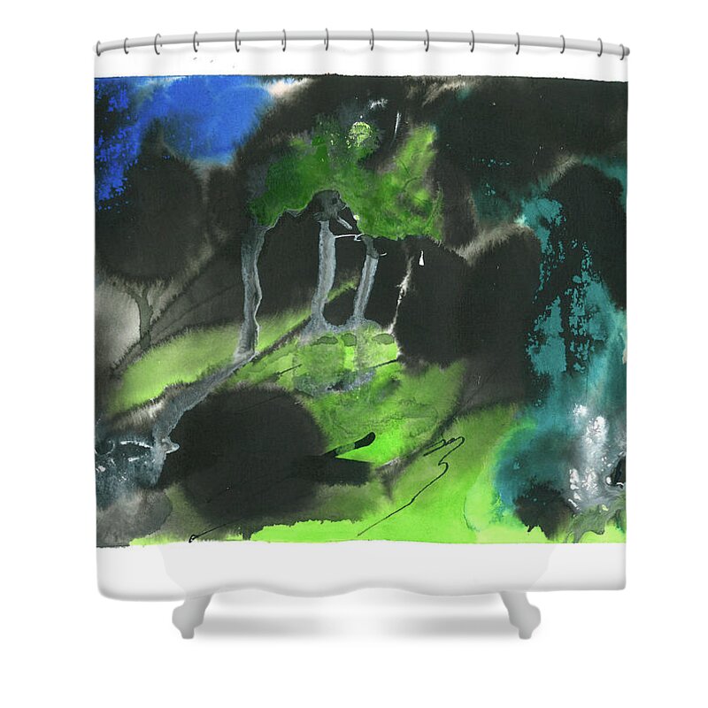 Rhodes Rumsey Shower Curtain featuring the painting Stormy Mountainside by Rhodes Rumsey