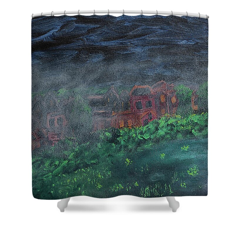 Art Shower Curtain featuring the painting Stormy Norwest by Jay Heifetz
