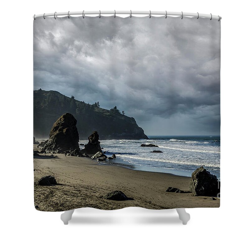 Stormy Trinidad Beach Shower Curtain featuring the photograph Stormy Trinidad Beach by Mitch Shindelbower