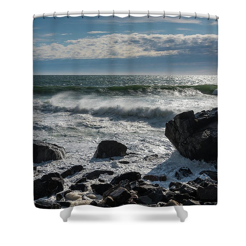 Seascape Shower Curtain featuring the photograph Stormy Waves at The Rock by Lynn Thomas Amber