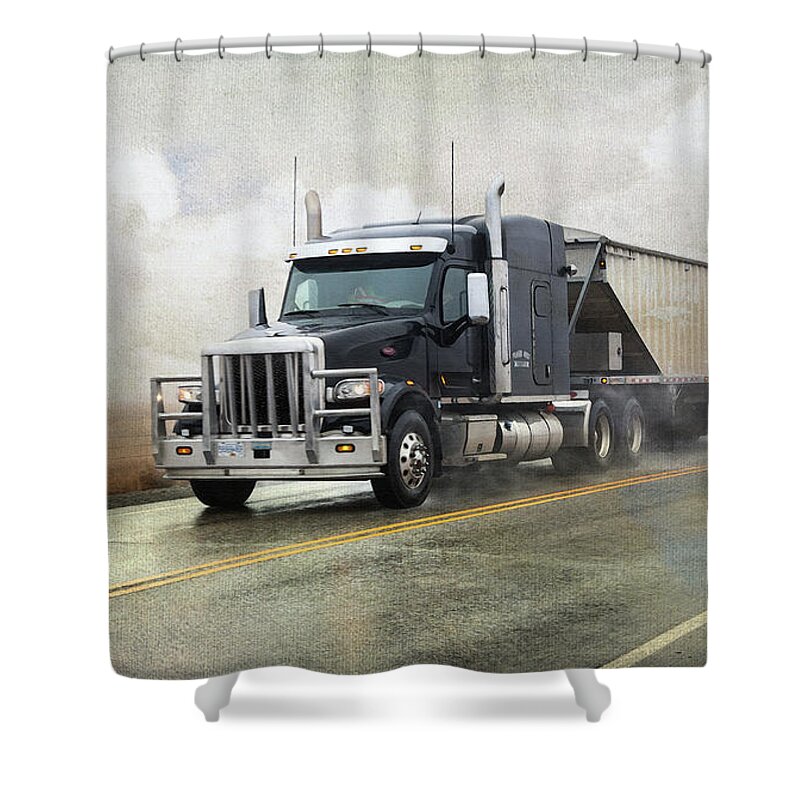 Trucks Shower Curtain featuring the digital art Stormy Weather Peterbilt by Theresa Tahara