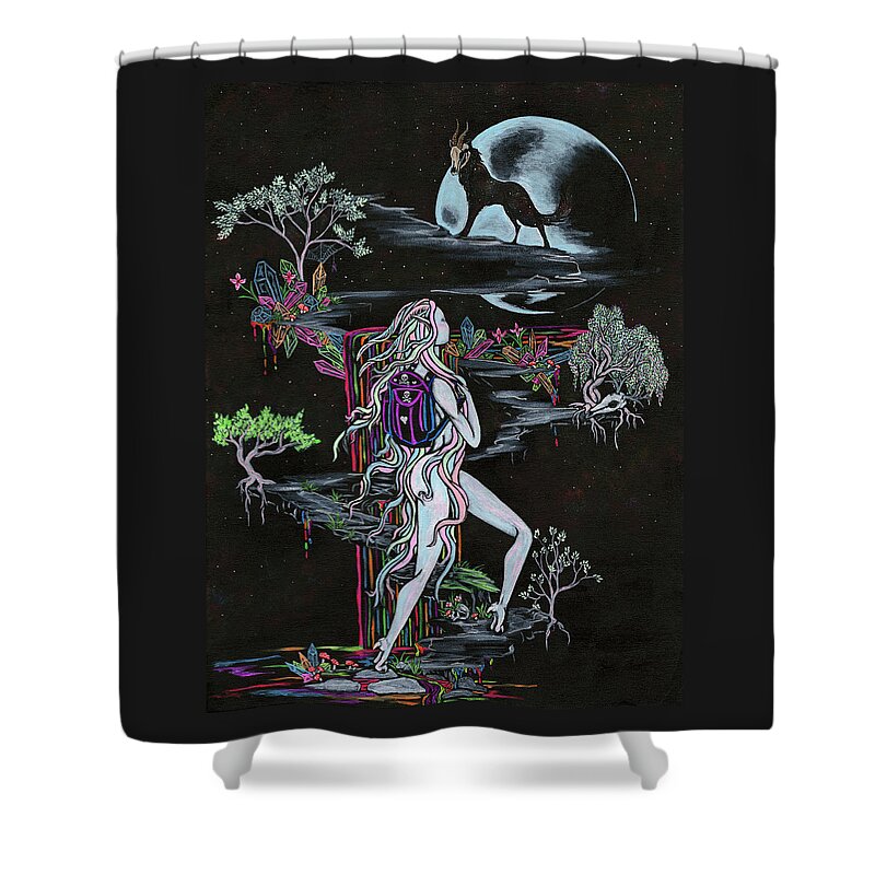 Neon Art Shower Curtain featuring the painting Strange Journey by Megan Thompson